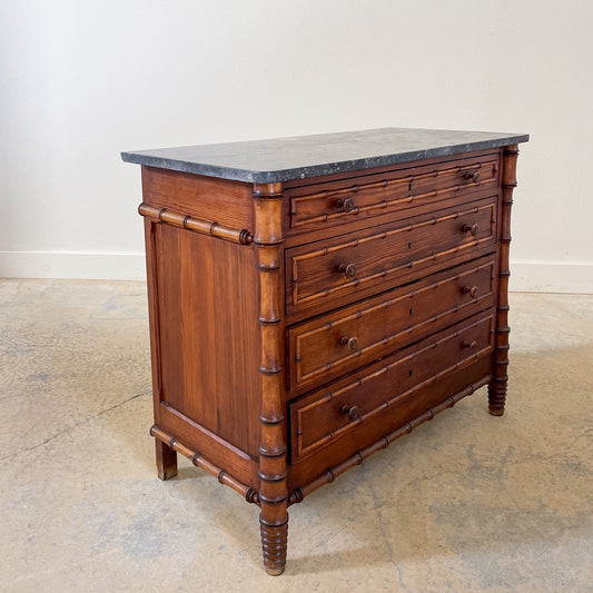 Antique Faux Bamboo Chest of 4 Drawers with Stone Top