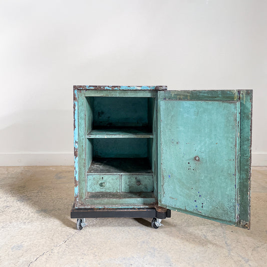 Large Vintage Blue Safe on Wheels