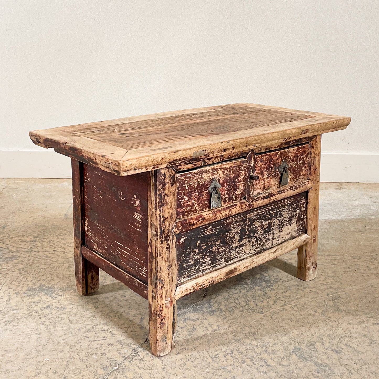 Antique Asian Low Side Table With 3 Drawers