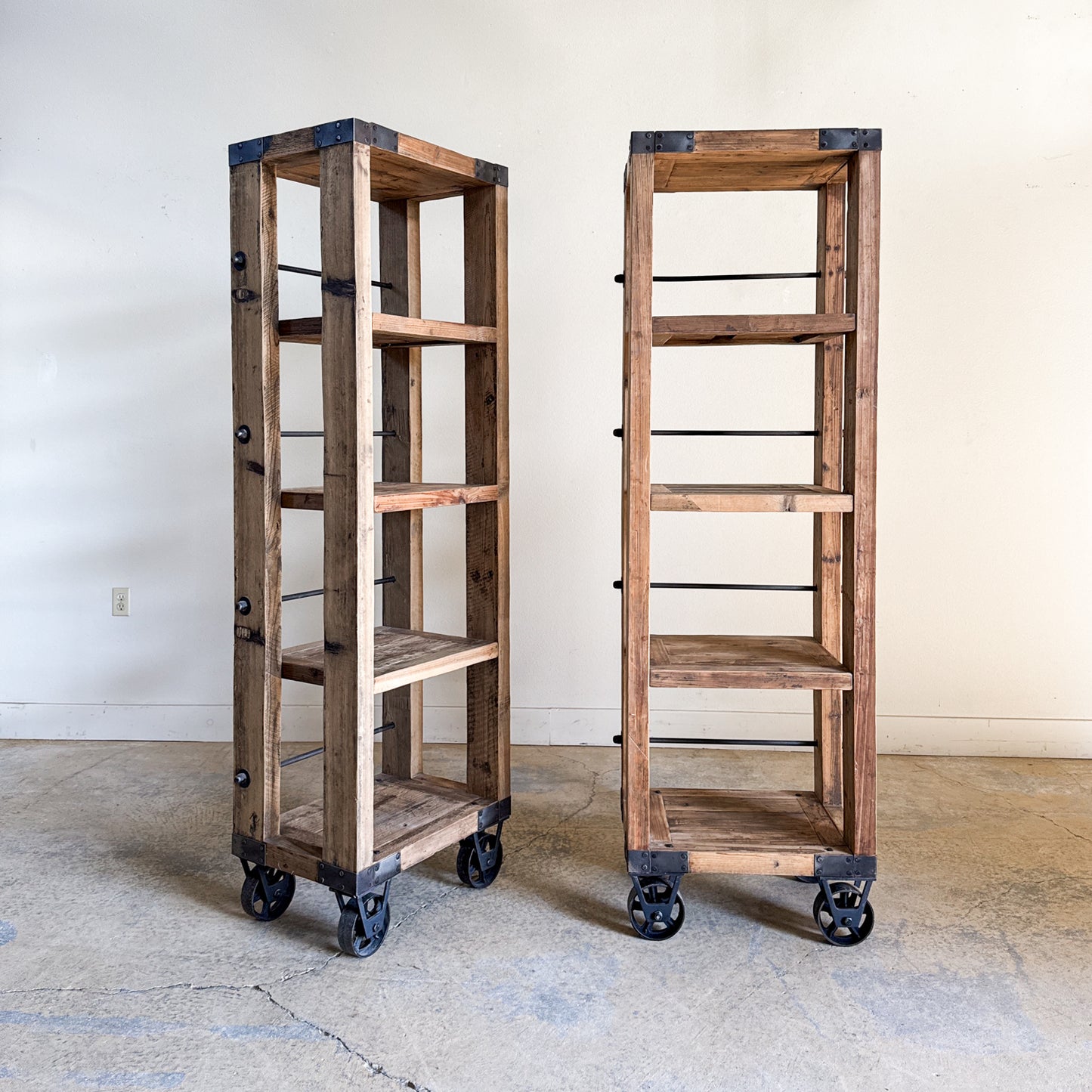 Rustic Industrial Wood Bookcase on Castors