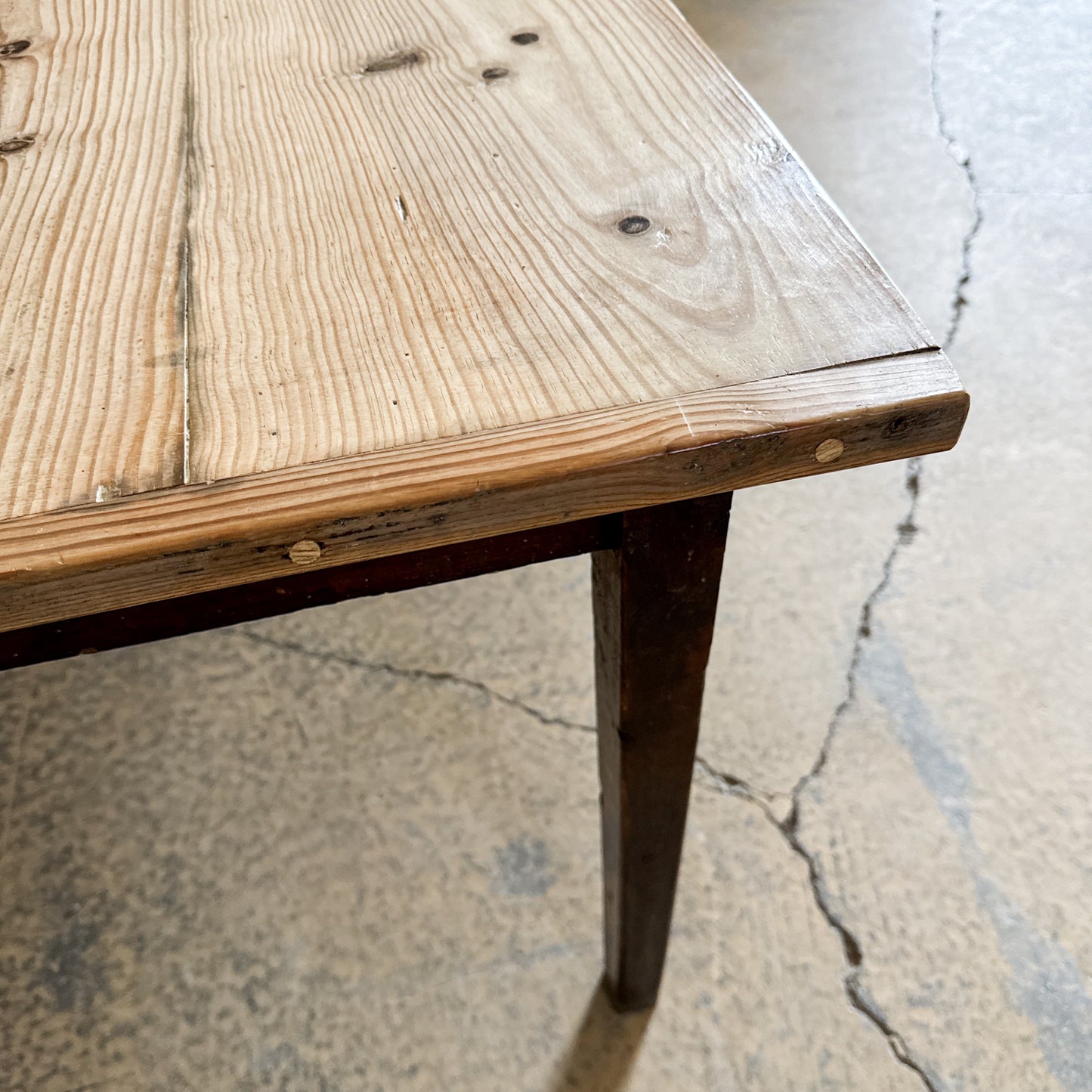 Antique Oak Base Pine Top Table