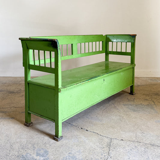 Antique Green European Bench with Storage