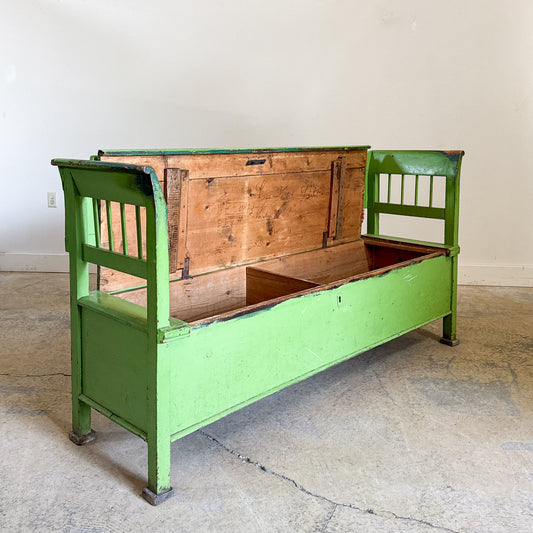 Antique Green European Bench with Storage