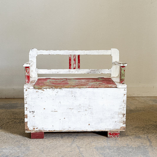 Antique Small Painted Bench with Storage