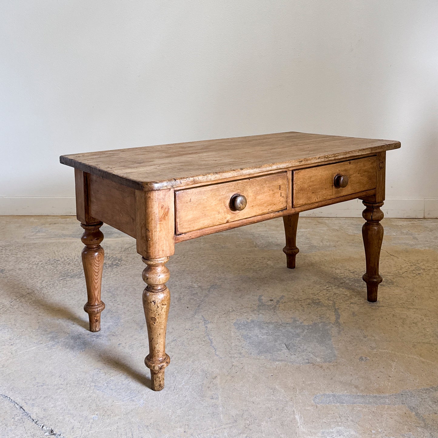 Antique English Pine 2 Drawer Table