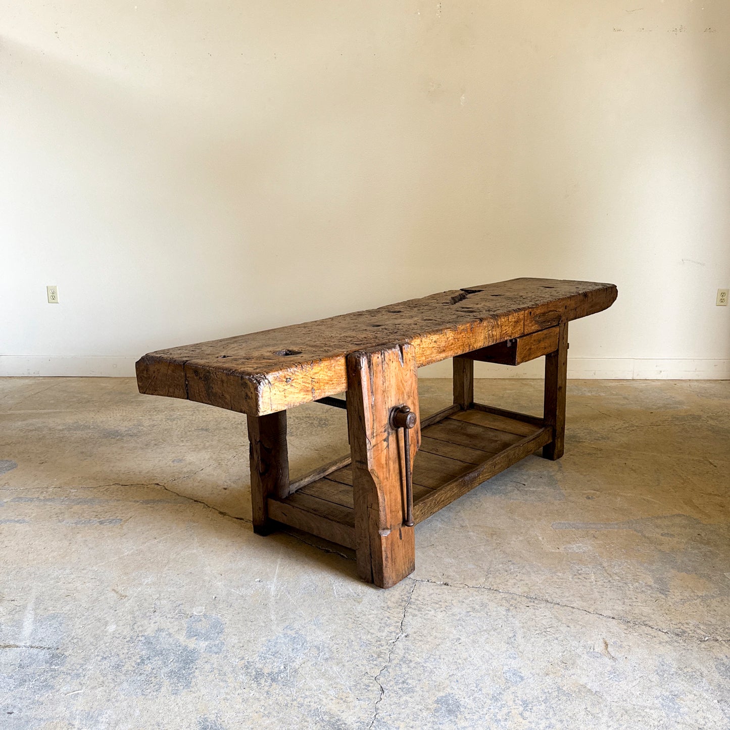 Antique Rustic Work Bench with One Drawer and Original Hardware