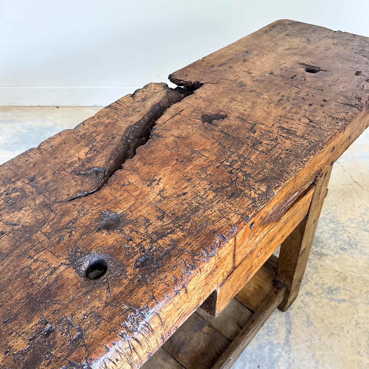Antique Rustic Work Bench with One Drawer and Original Hardware