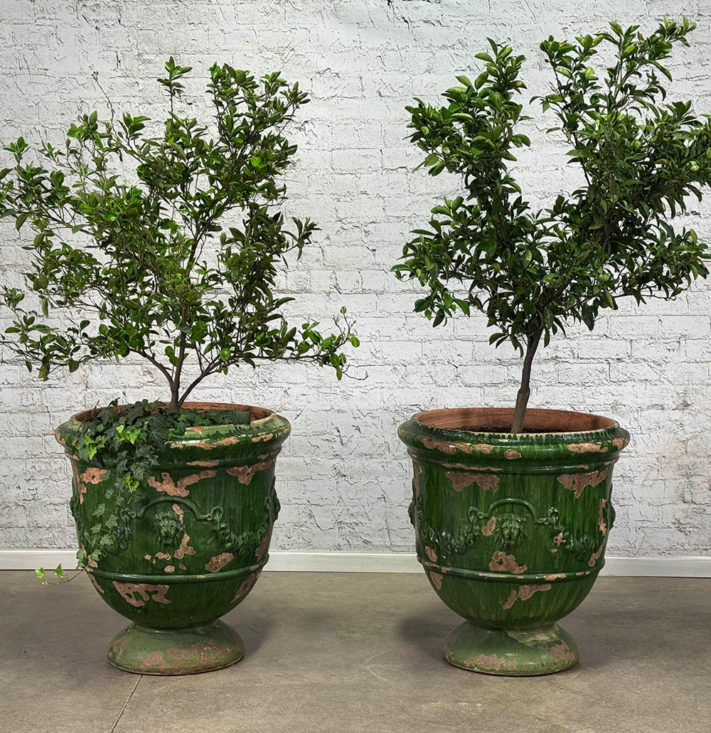 Vintage Pair of Green Anduze Planters