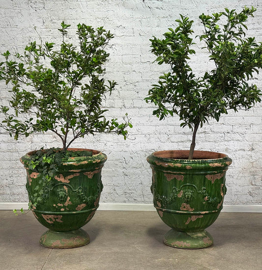 Vintage Pair of Green Anduze Planters