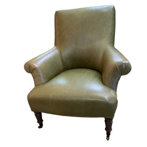 1009-01 Leather Chair with Natural Brass Finished Nailheads