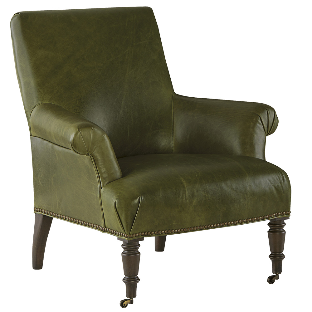 Leather Chair with Natural Brass Finished Nailheads
