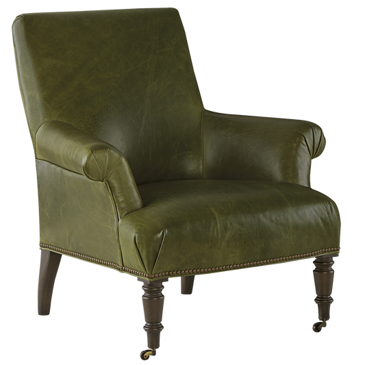 Leather Chair with Natural Brass Finished Nailheads