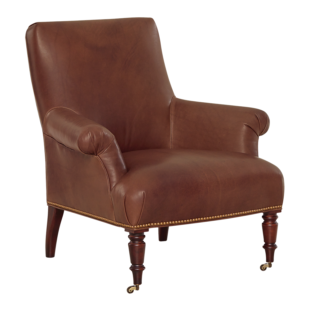 Leather Chair with Natural Brass Finished Nailheads