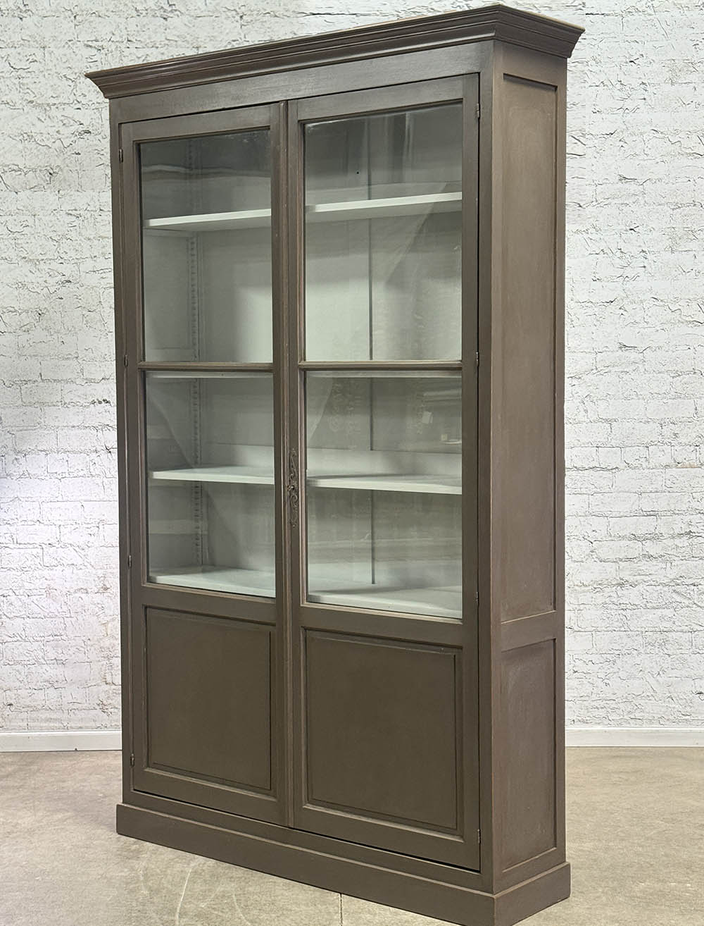 Antique Two Door Glazed Cupboard with Adjustable Shelves