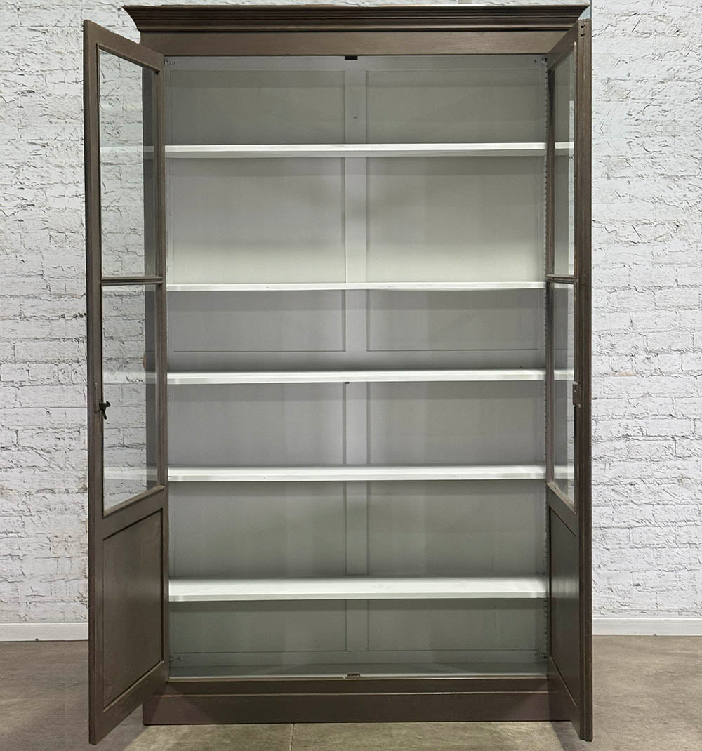 Antique Two Door Glazed Cupboard with Adjustable Shelves