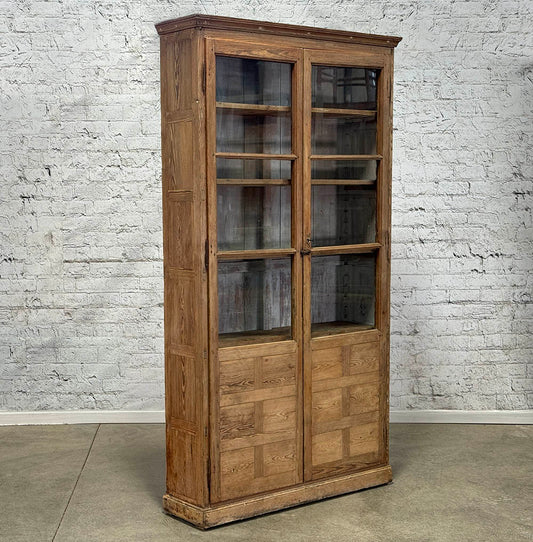Antique Pine Catalan Narrow Glazed Cabinet c.1830