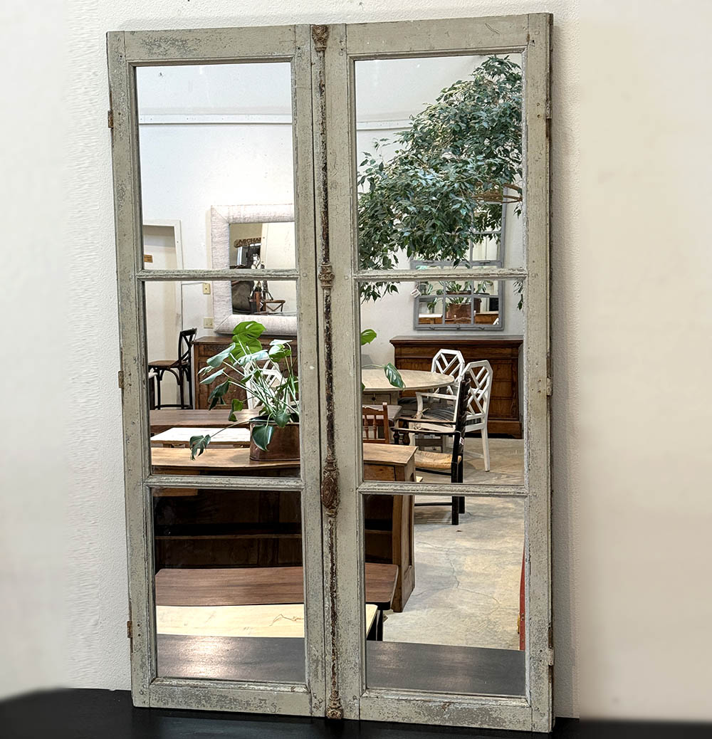 Painted Window Shutter Mirror with Original Hardware
