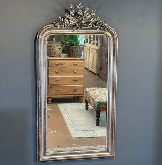 Bird Crested Silver Louis Philippe Mirror, 63"(H)