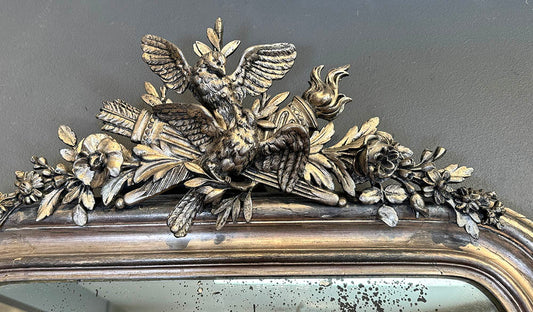 Bird Crested Silver Louis Philippe Mirror, 63"(H)
