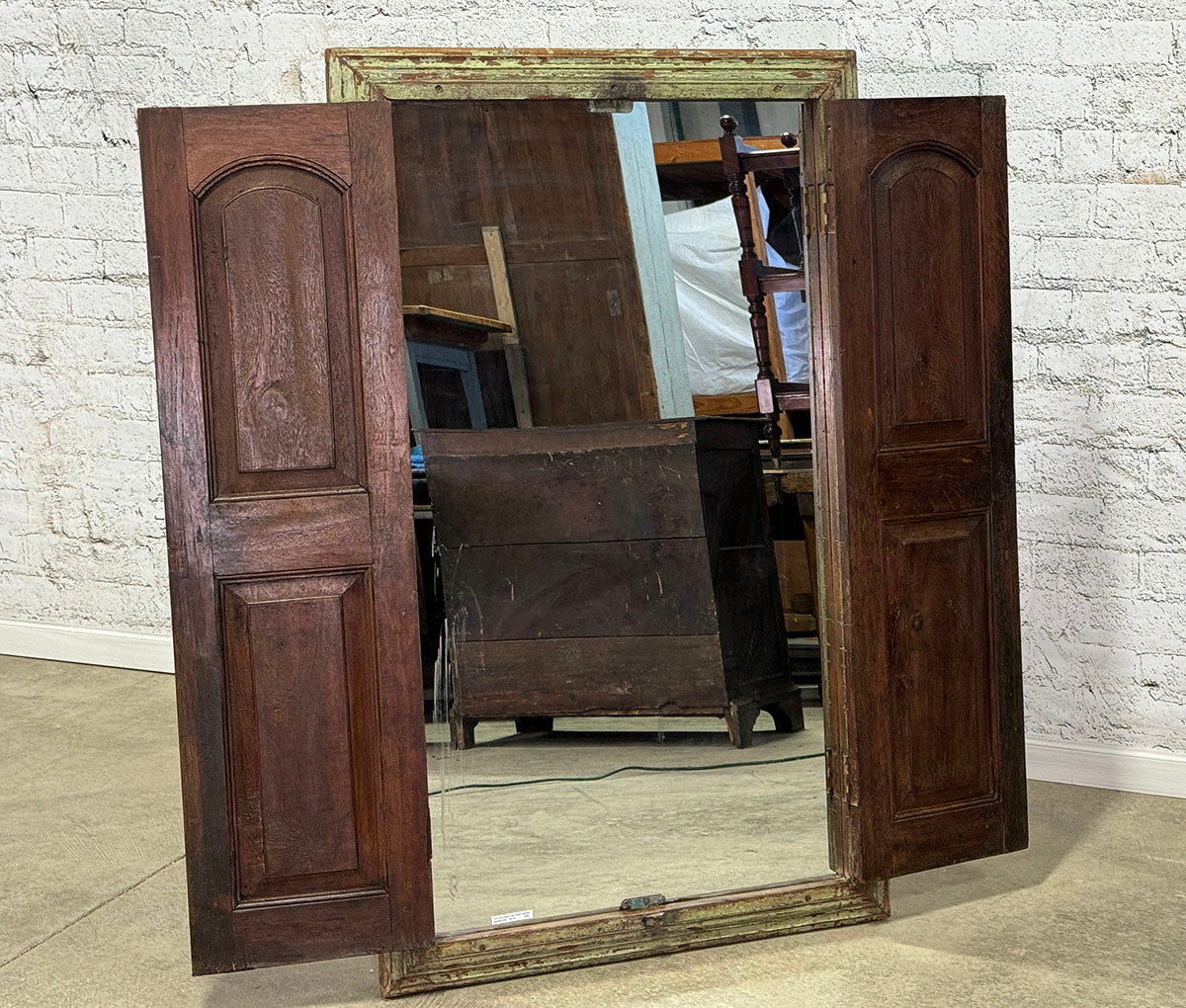 Vintage Shutter Panel with Inset Mirror