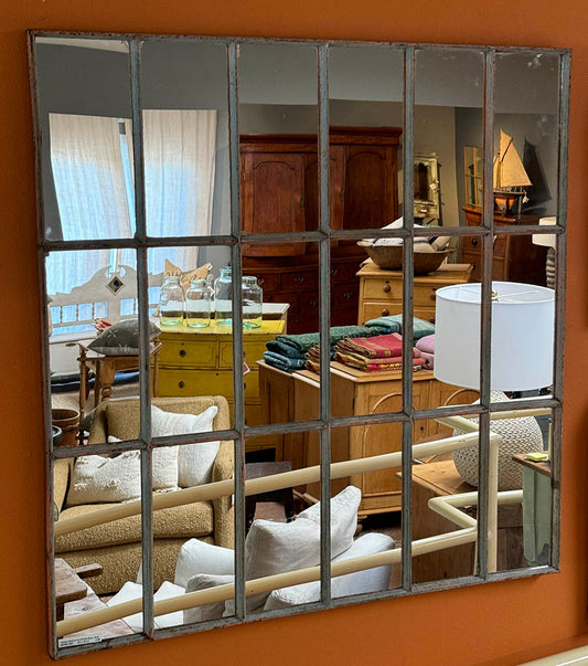 Vintage Industrial Iron Window Mirror, White