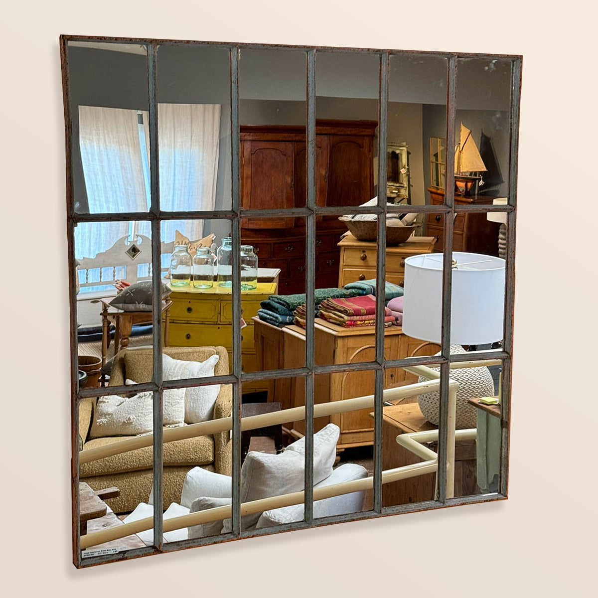 Vintage Industrial Iron Window Mirror, White