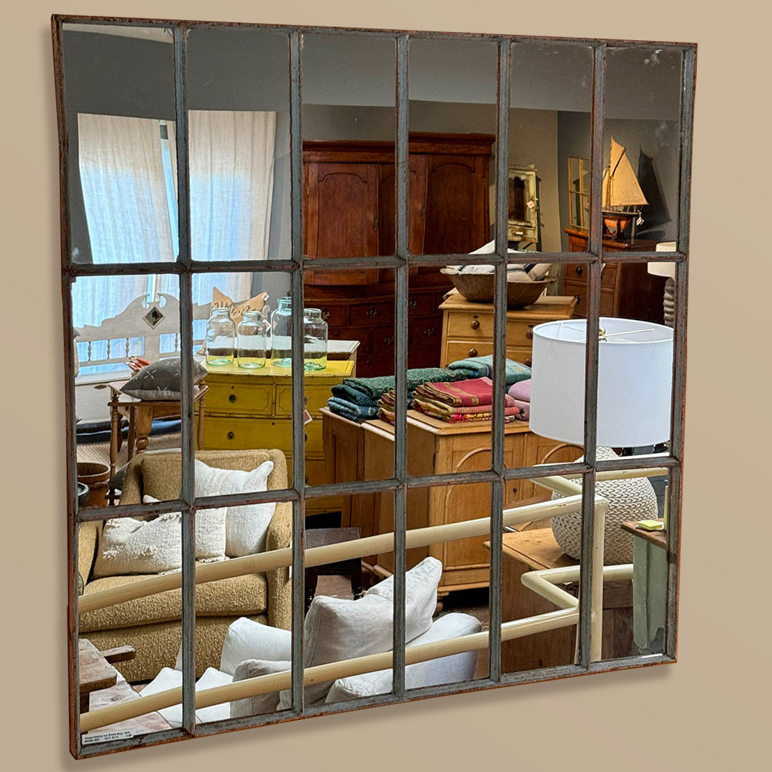 Vintage Industrial Iron Window Mirror, White