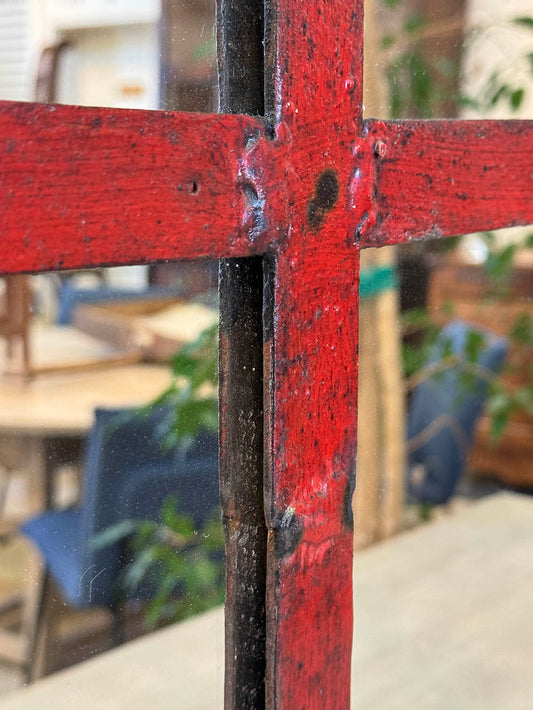 Vintage Industrial Iron Window Mirror, Red