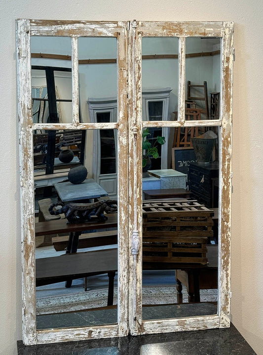 Antique Window Frame Mirror, Yellow