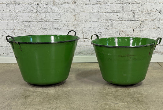 Green Enamel Bin with Handles c.1900