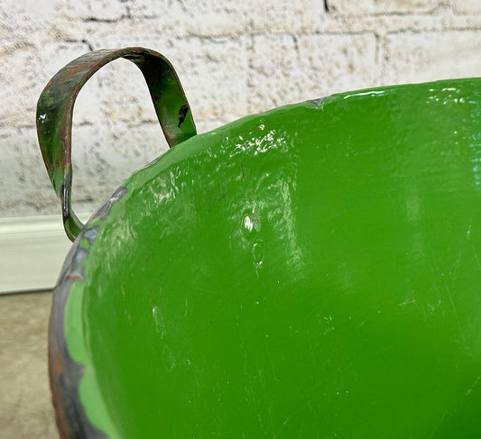 Green Enamel Bin with Handles c.1900