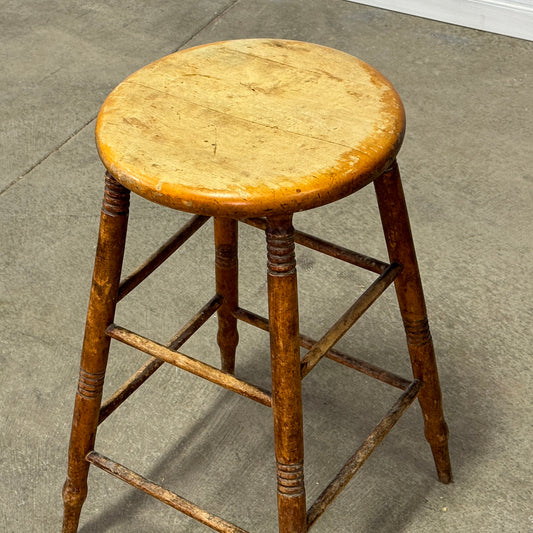 Antique Oak Stool with Turned Legs c.1890