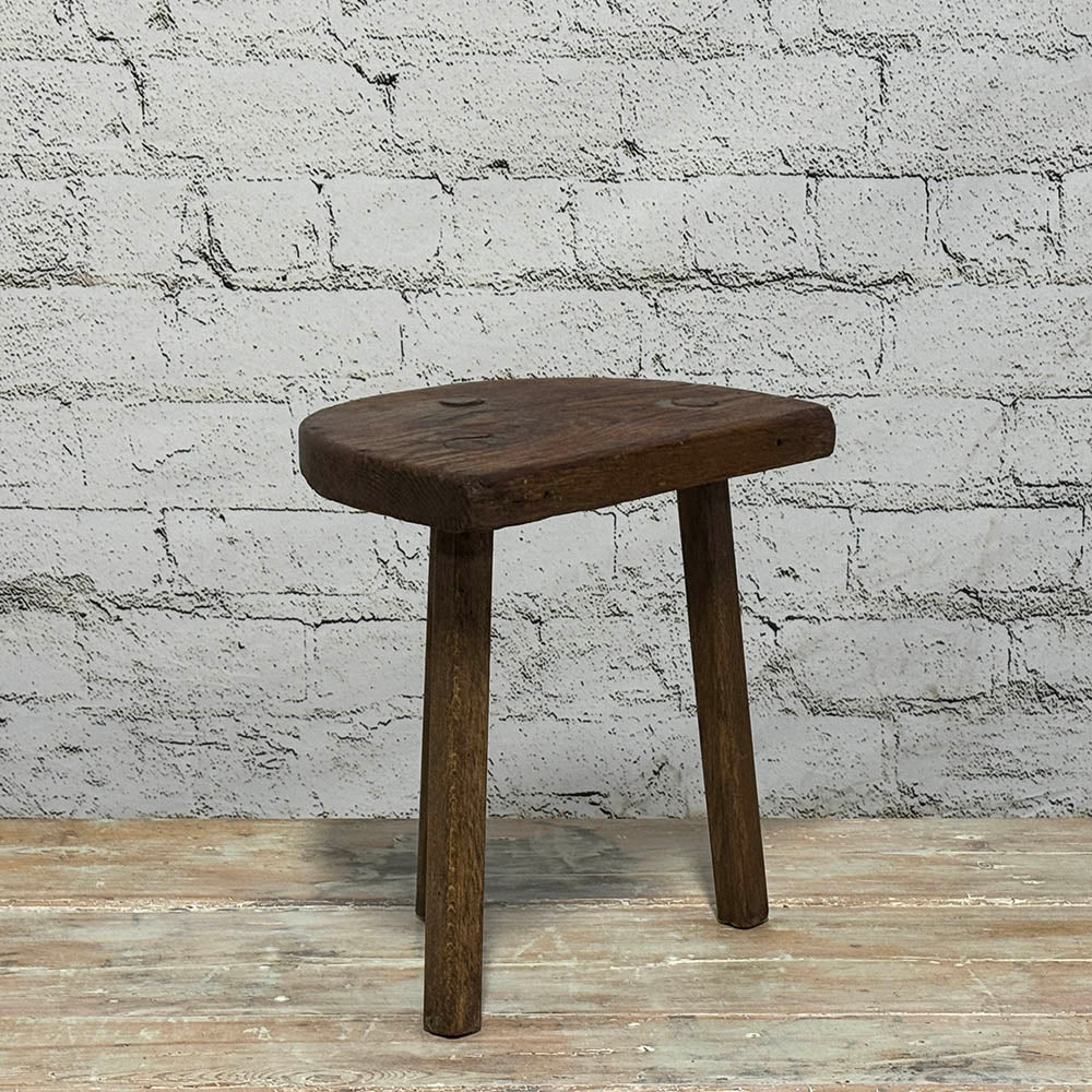 Antique French Rustic Half Moon Stool