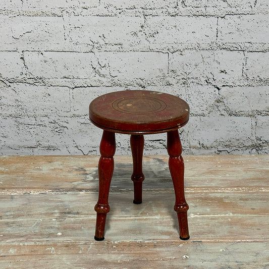 Original Red Paint Antique Candle Stool
