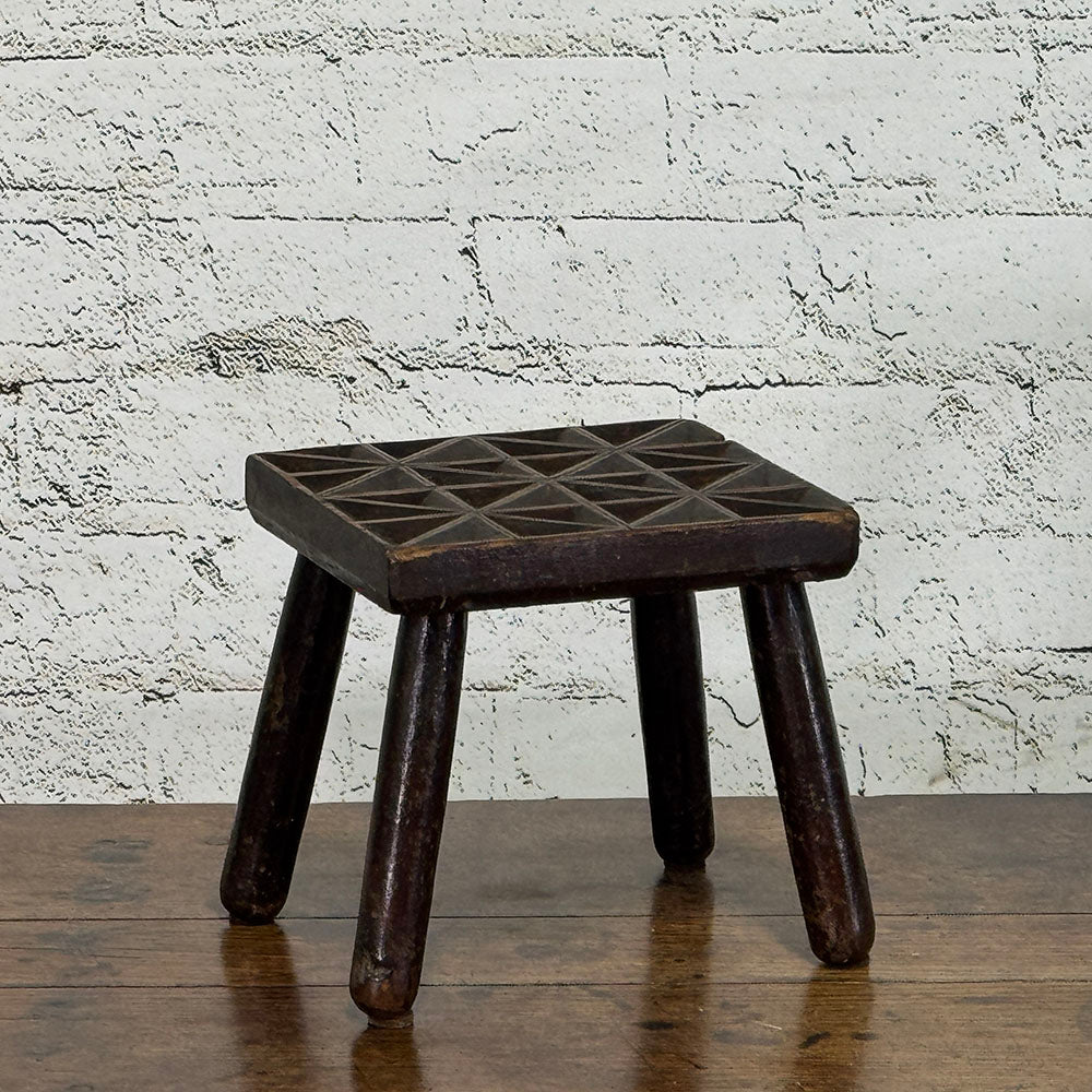 19th c. Stool with Hand-Carved Top