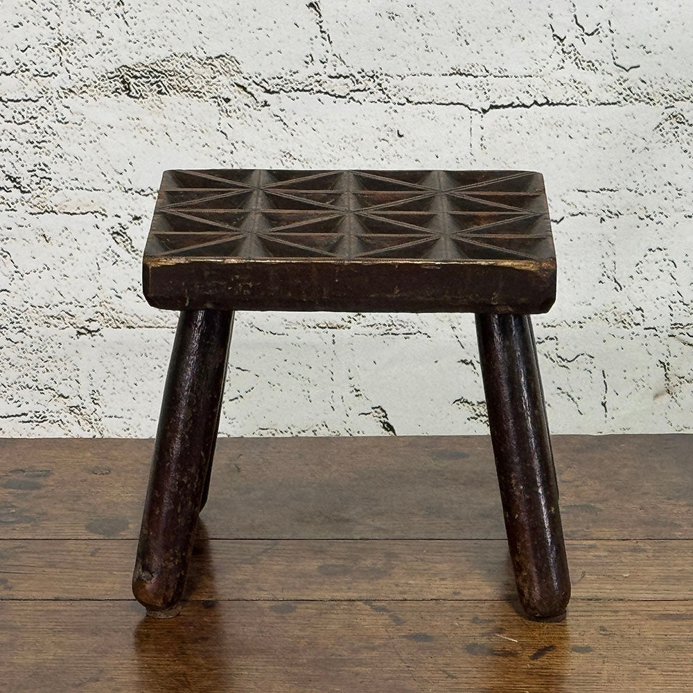 19th c. Stool with Hand-Carved Top