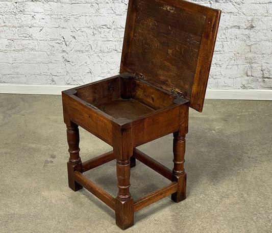 Antique English Oak Lift-Top Side Table
