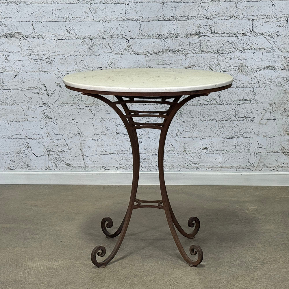 Vintage Spanish Marble Top Cast Iron Base Round Table