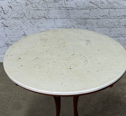 Vintage Spanish Marble Top Cast Iron Base Round Table