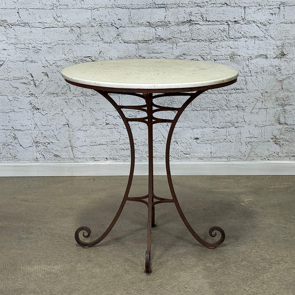 Vintage Spanish Marble Top Cast Iron Base Round Table