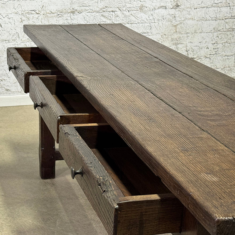Antique Oak Three Drawer Server with Scrubbed Top from Burgundy c.1820