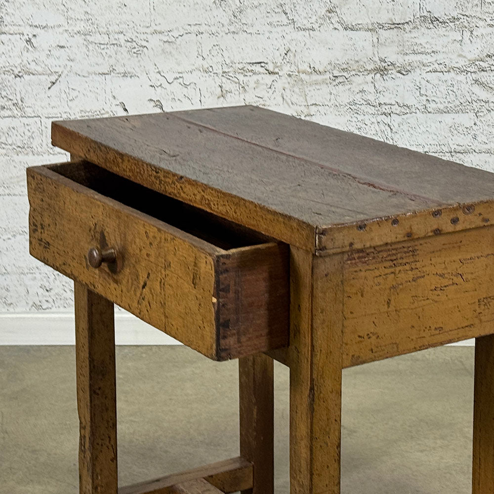 Antique Original Paint French Beechwood Farmhouse Side Table with Drawer