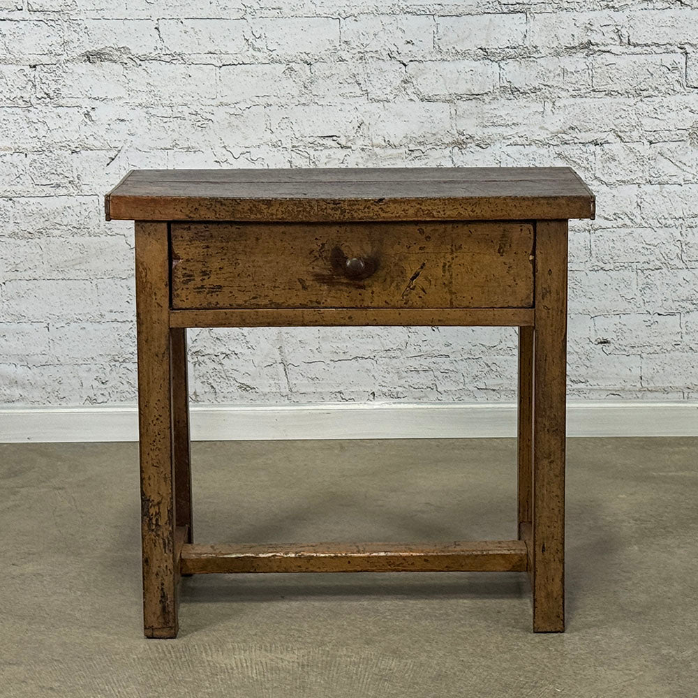 Antique Original Paint French Beechwood Farmhouse Side Table with Drawer