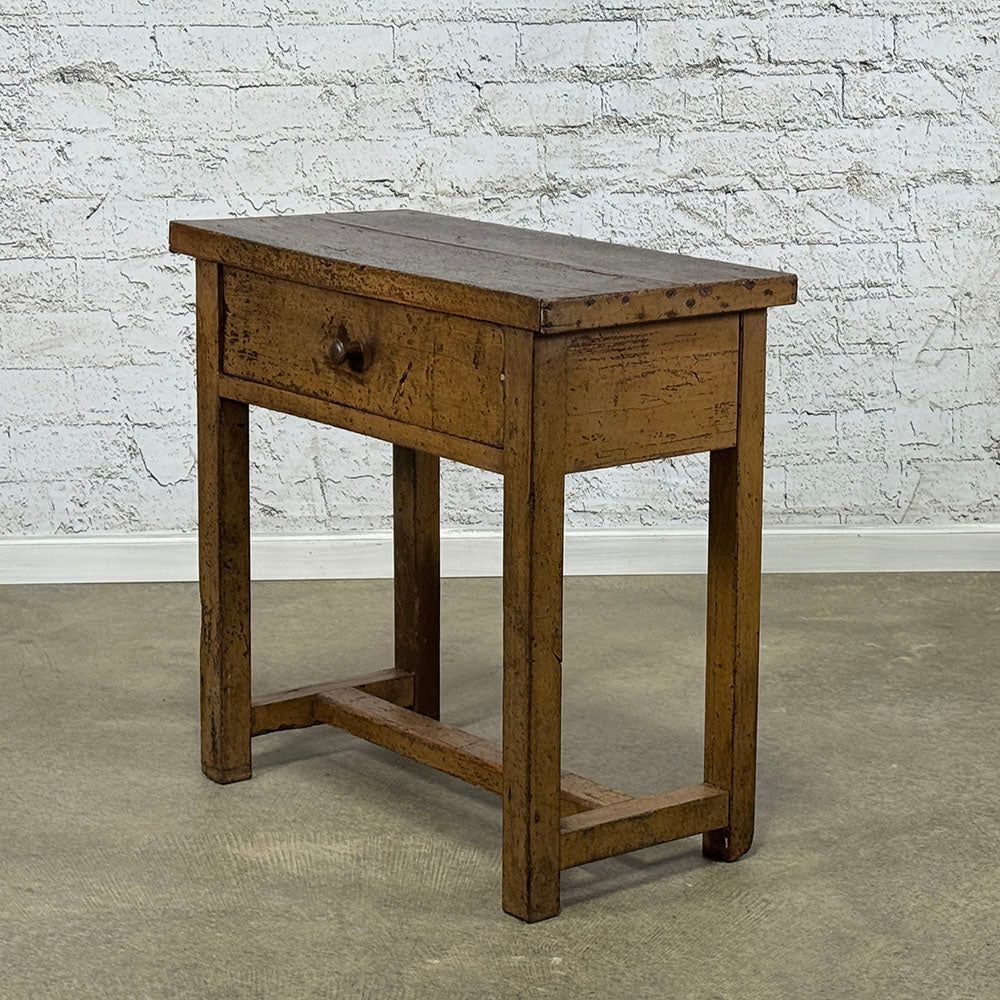 Antique Original Paint French Beechwood Farmhouse Side Table with Drawer