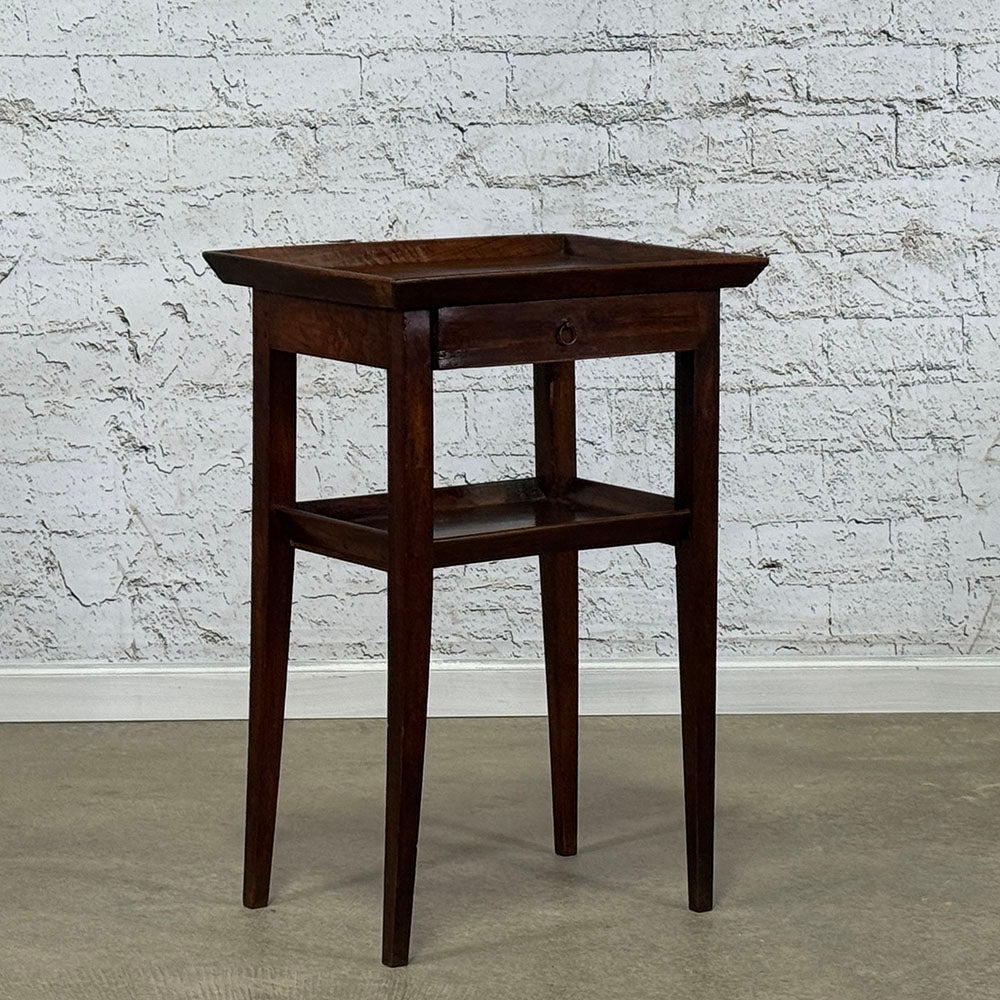 Antique French Walnut Lamp Table with Drawer & Shelf, Burgundy c.1820
