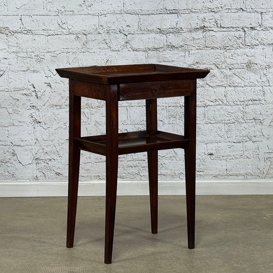 Antique French Walnut Lamp Table with Drawer & Shelf, Burgundy c.1820