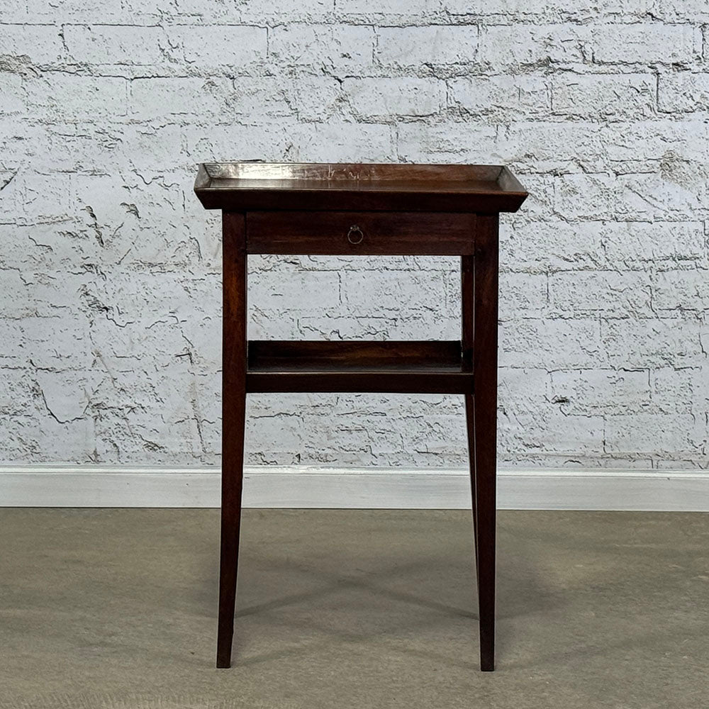 Antique French Walnut Lamp Table with Drawer & Shelf, Burgundy c.1820