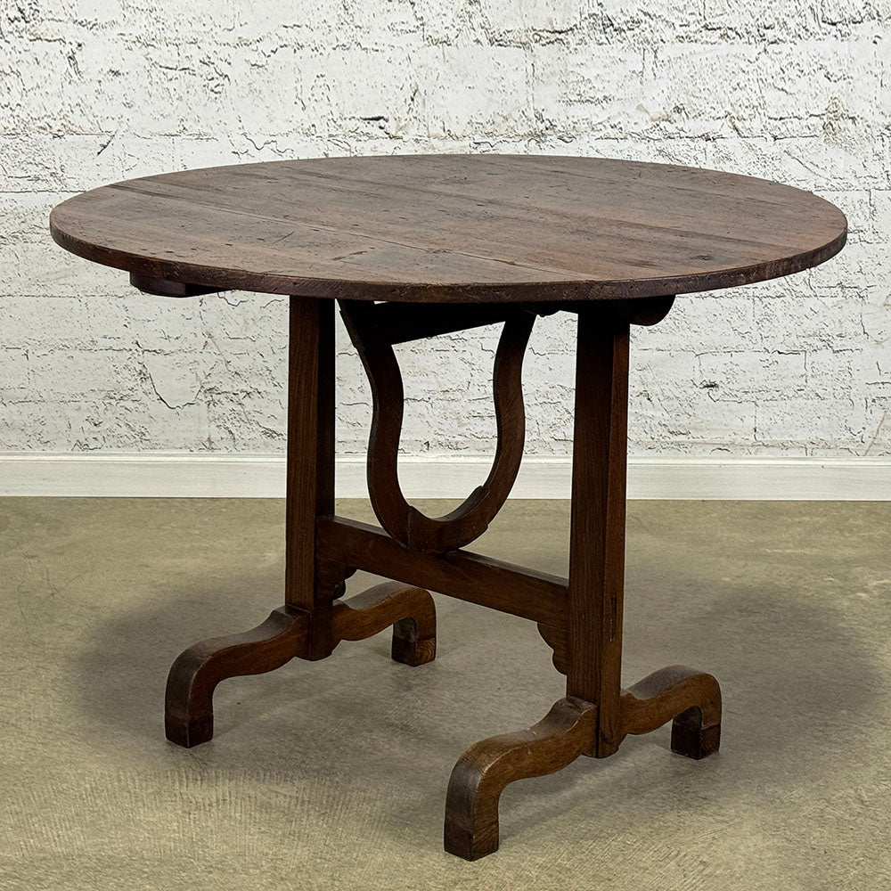 Burgundy Vendage Table, Pine Top and Oak Base