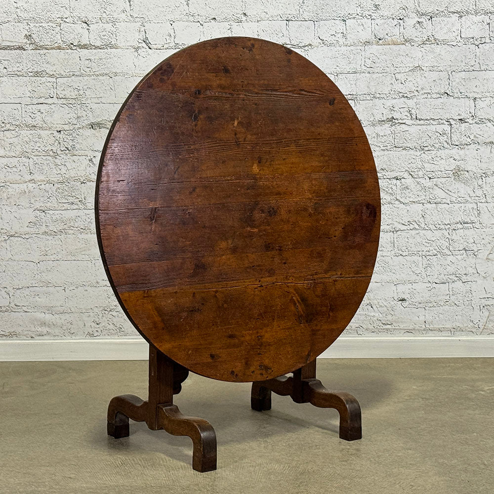 Burgundy Vendage Table, Pine Top and Oak Base