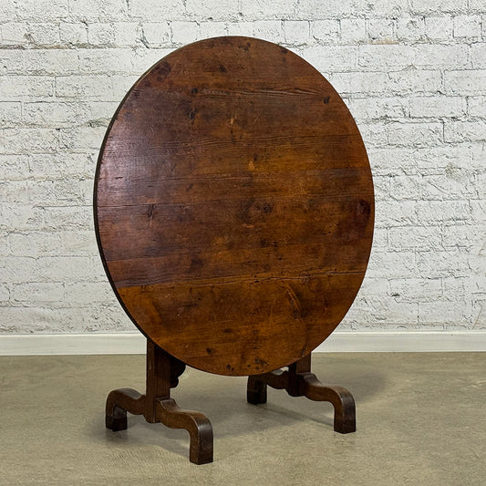 Burgundy Vendage Table, Pine Top and Oak Base